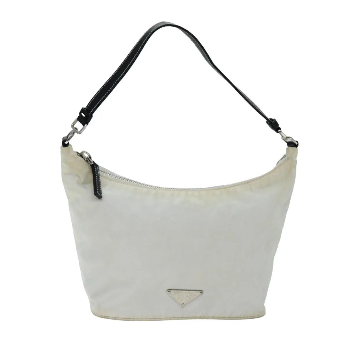 Trendy Inspired Prada Shoulder Bag Nylon Leather White Black Auth 75215