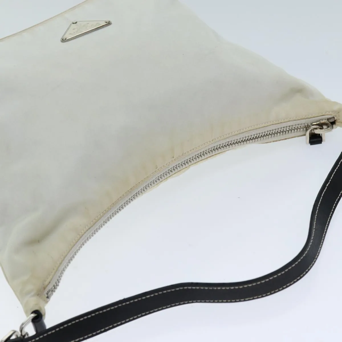 Trendy Inspired Prada Shoulder Bag Nylon Leather White Black Auth 75215