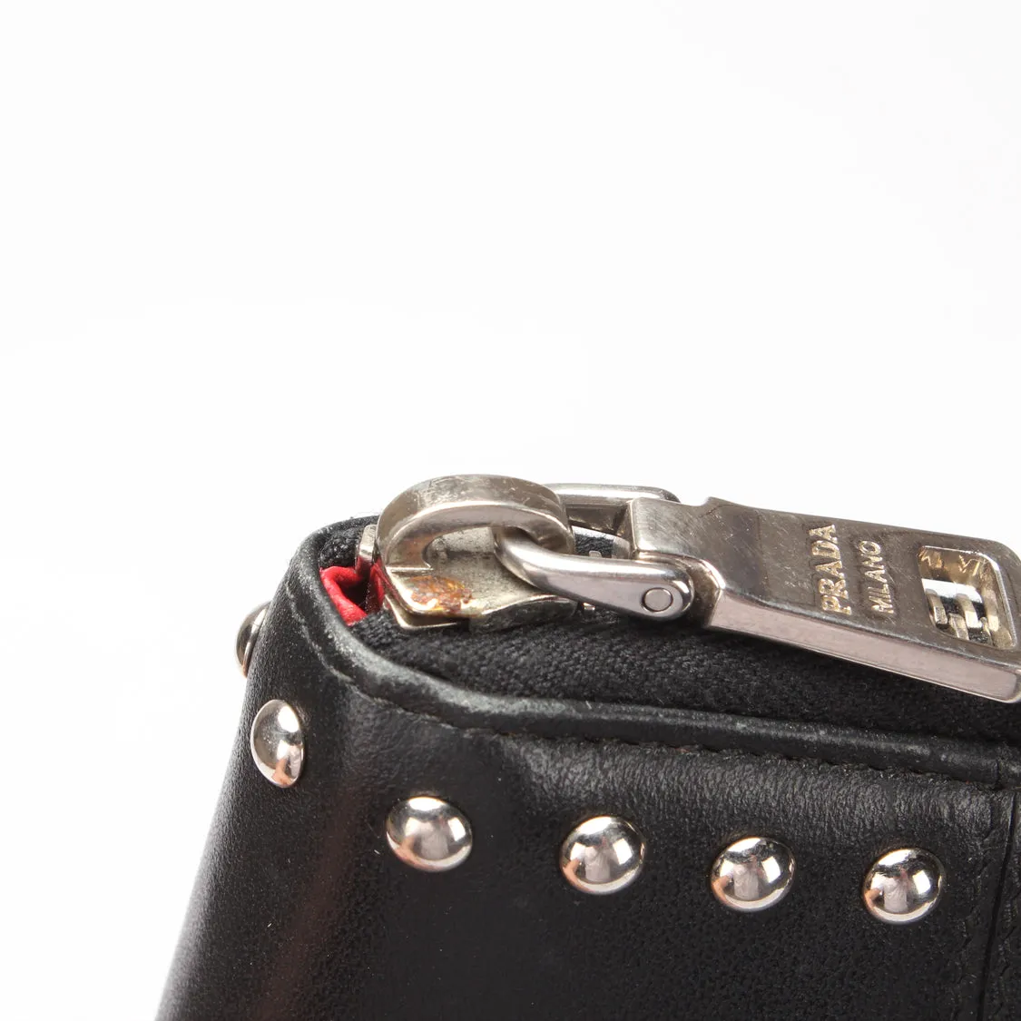 Trendy Inspired Prada Studded Leather Zip Around Wallet