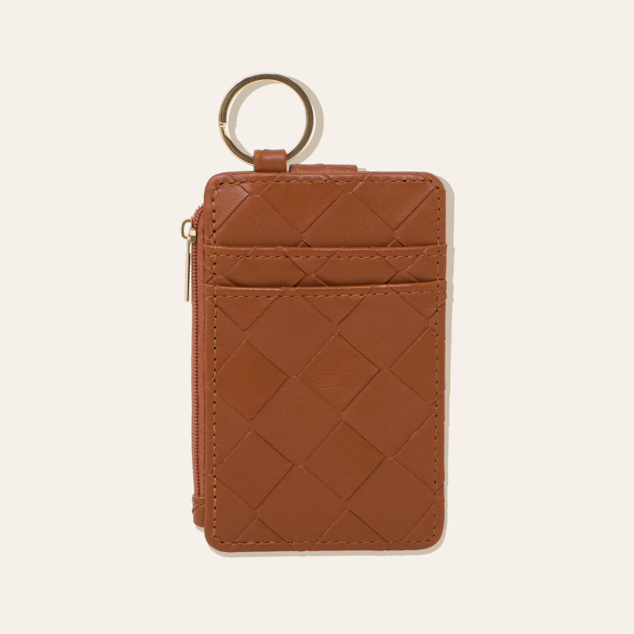 Woven Cognac Keychain Wallet